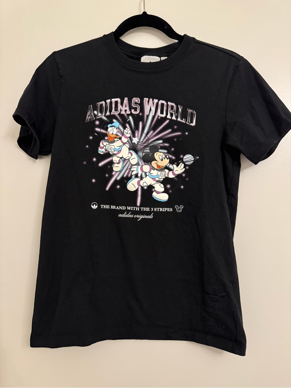 adidas Black Graphic Tee with Space Mickey & Donald